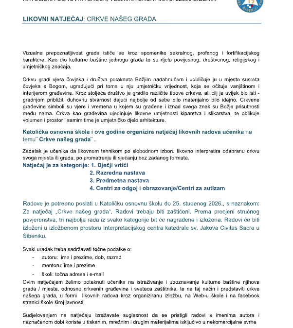 LIKOVNI NATJEČAJ: CRKVE NAŠEG GRADA